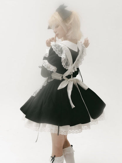 Plus Sizes Available Black Short Version Maid One Piece + Apron