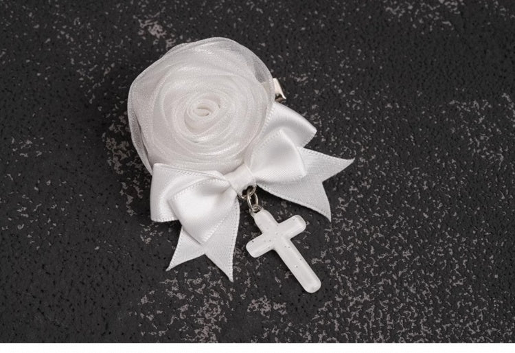 Handmade Rosette Design Gothic White Bowknot Hairclips with Crosses