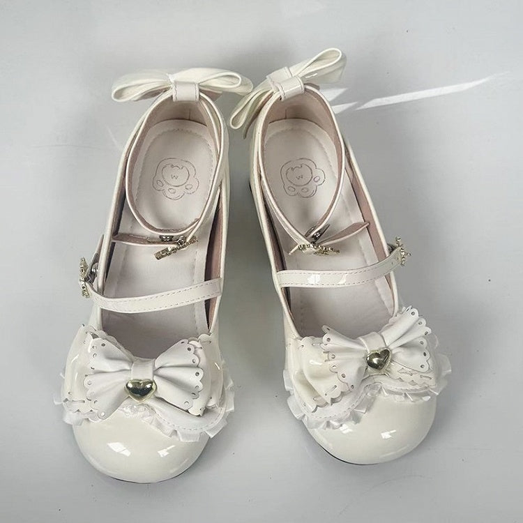 Sweet White Lolita Mid Heels with Bear Heel, Tiered Bows & Bear Clasp