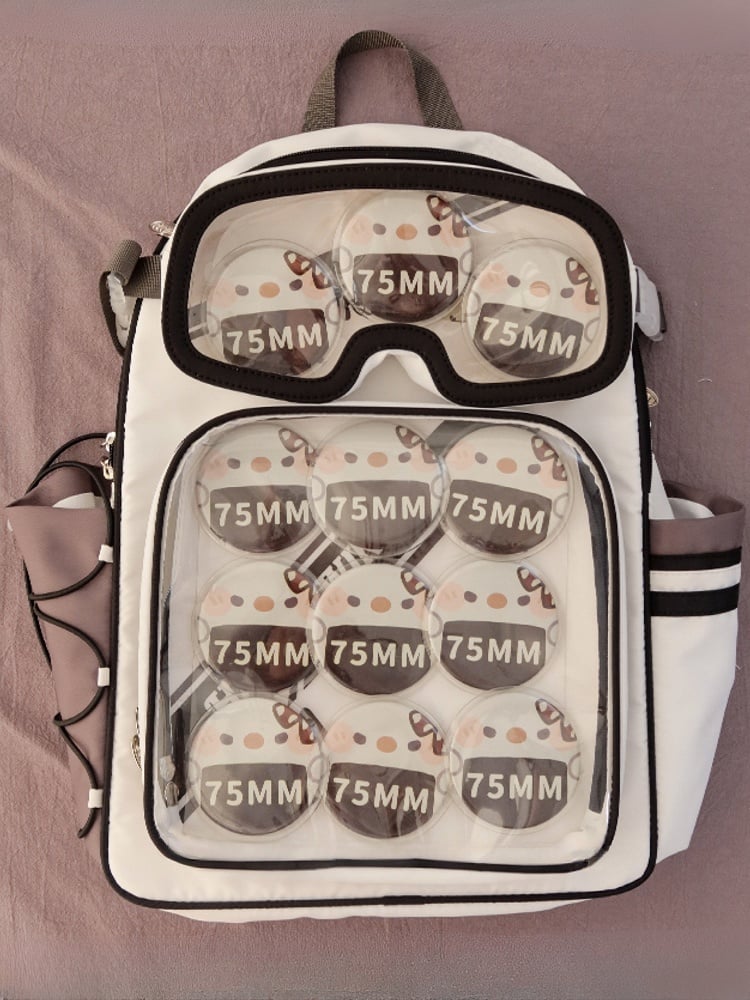 White Star Print Backpack Ita Bag With Goggles-Shaped Ita Bag