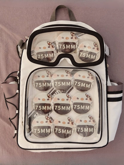 White Star Print Backpack Ita Bag With Goggles-Shaped Ita Bag