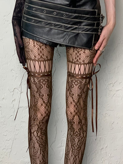 5 Color Options Punk Self-tie Straps Hollow-out Design Tights