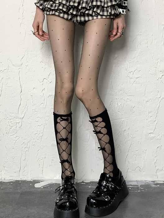 Y2K Black Polka-dot Pattern Tights