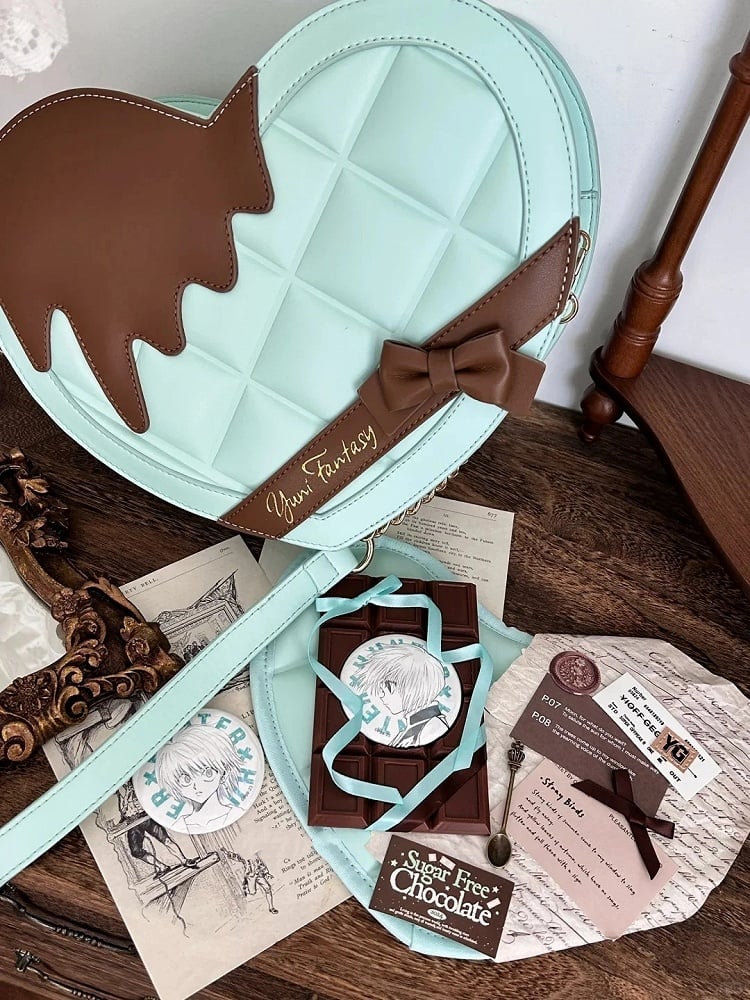 Green Heart-shaped PU Ita Bag with Bowknot