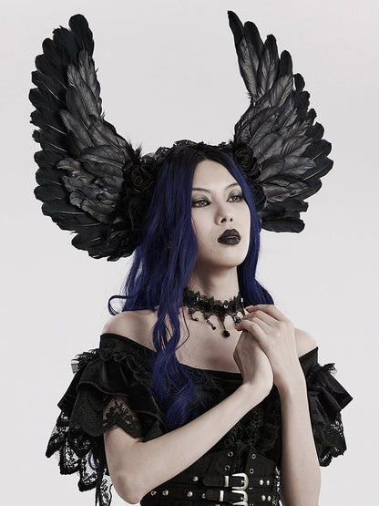 Black Goth Faux Feather Wing Headwear
