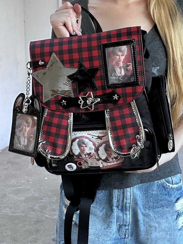 Black And Red Detachable Bunny Ear Ita Backpack With Card Holder Charm