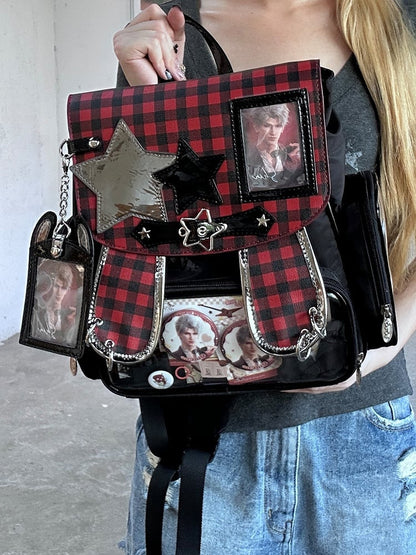 Black And Red Detachable Bunny Ear Ita Backpack With Card Holder Charm