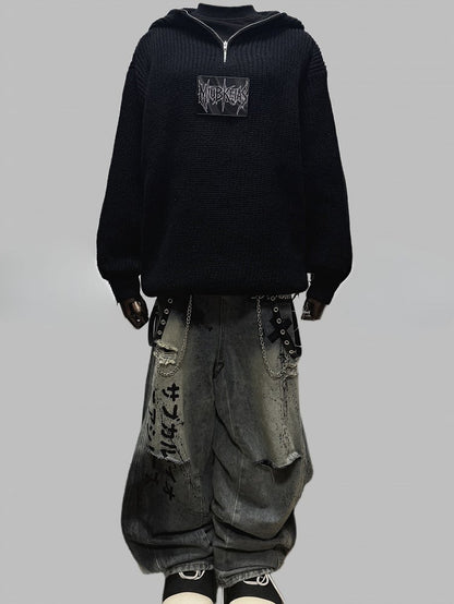 Black Letter Applique Hoodie