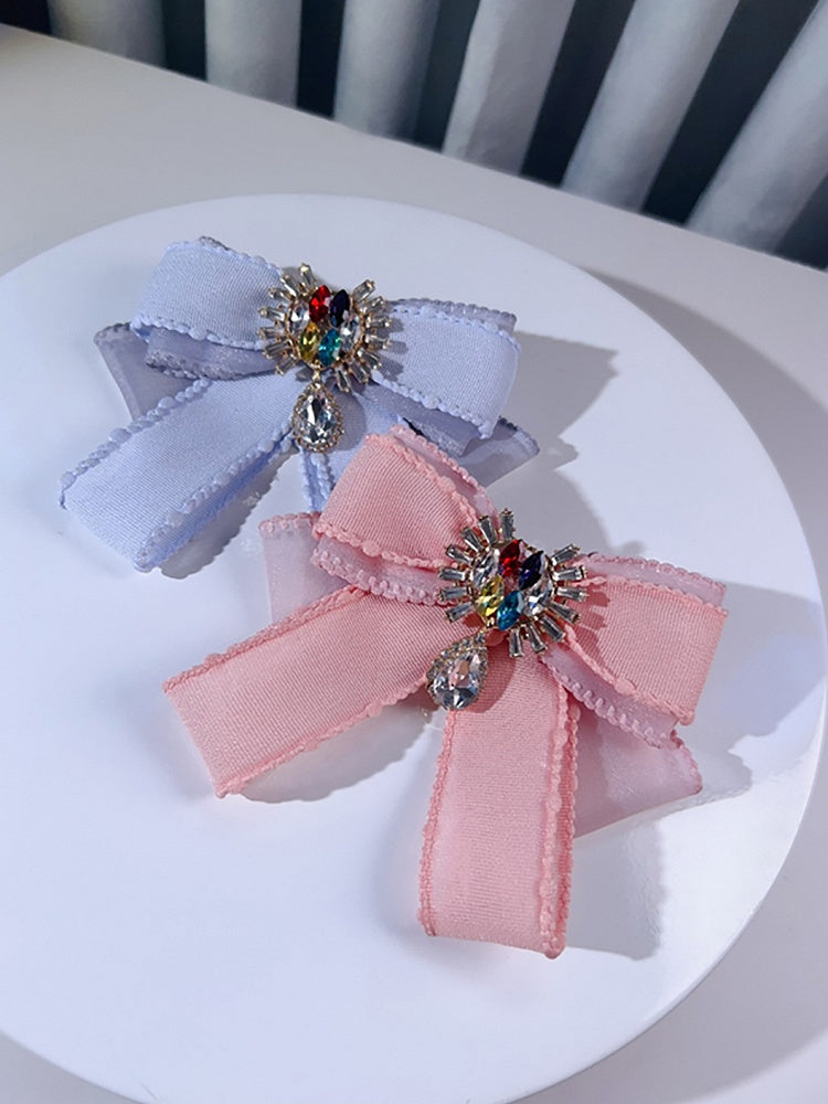 Blue/Pink Rhinestone Charm Bowknot Hairclip