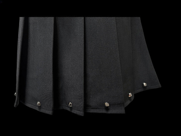 Y2K Black Cross Charms High Waist Studs Design Punk Pleated Skirt