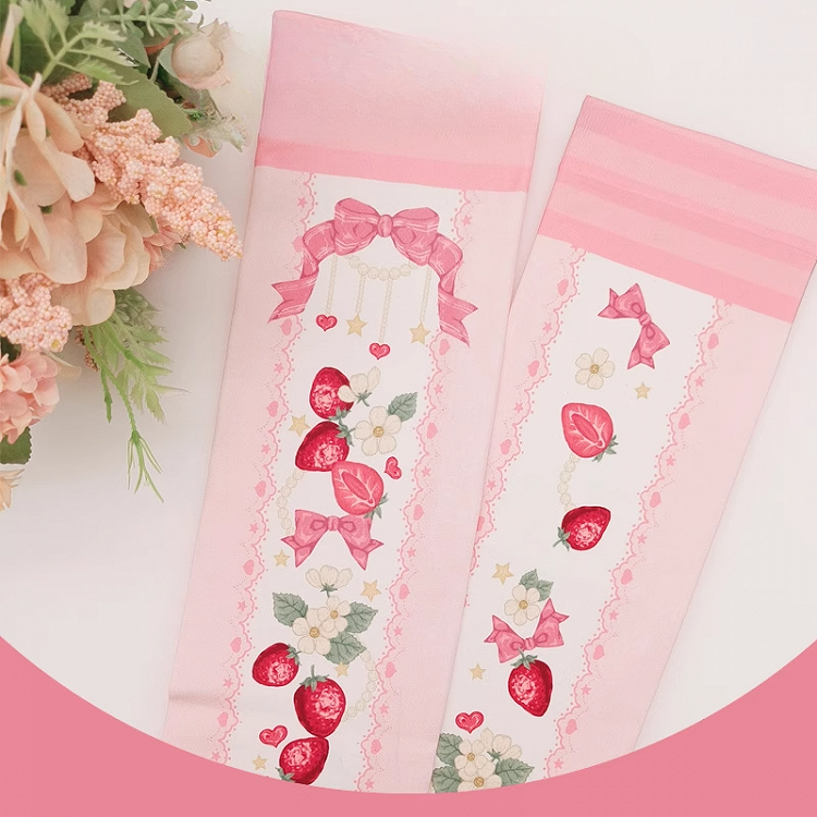 Strawberry Print Pink Sweet Lolita Over Knee Stockings