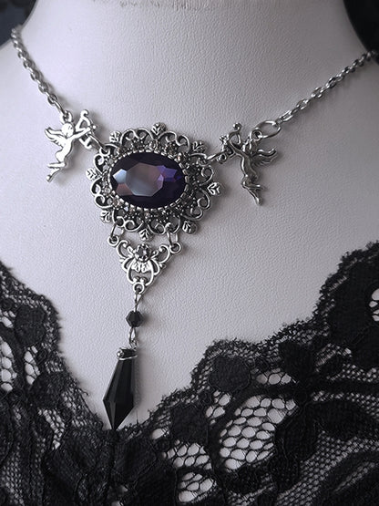 Gothic Rhinestones Silver Vintage Necklace