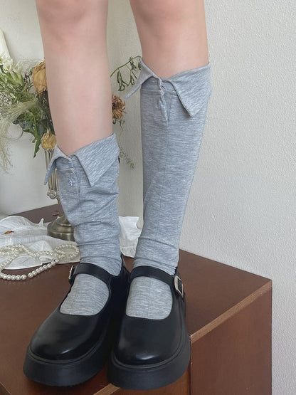 Black/White/Gray Underknee Stockings With Button Decoration