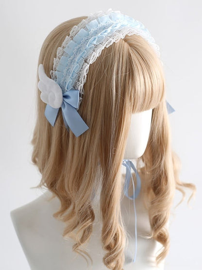 5 Colors Cute Lolita Bowknot Lace Hairband with Wing Decorations