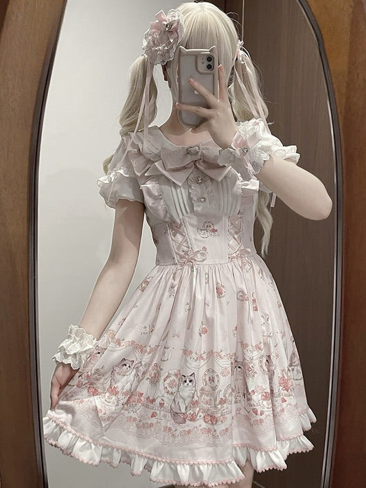 Clearance-Pink Jirai Kei Rhinestone And Bowknot Decorated Lace Trim Heart-shaped Hairclip