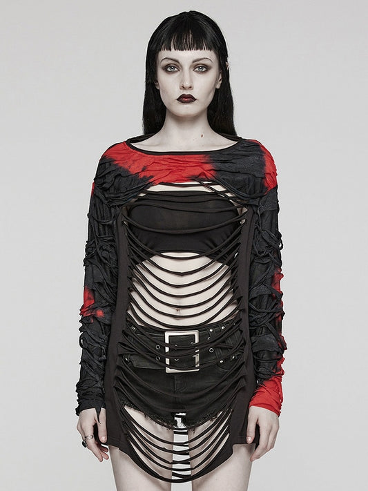 Black and Red Punk Hollow Out T-shirt