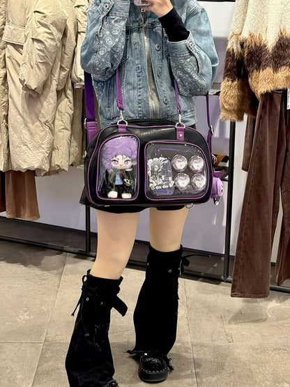 Black & Purple Contrast Trim Bread-shaped Ita Shoulder Bag