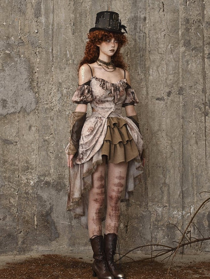 Tie Dye Jacquard Victorian Cascading Ruffle Trim High-low Skirt