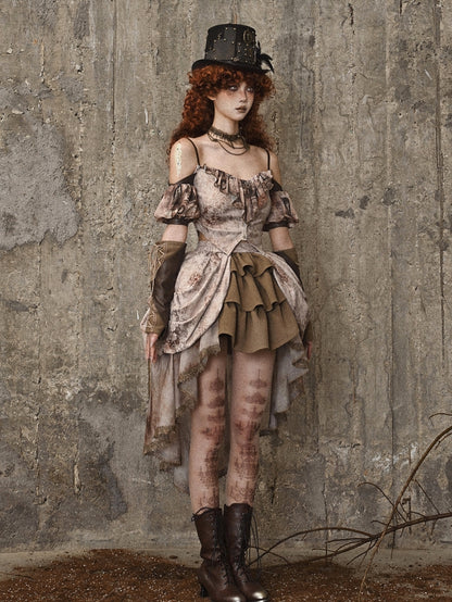 Tie Dye Jacquard Victorian Cascading Ruffle Trim High-low Skirt