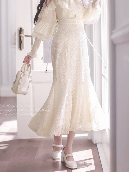 Jirai Kei Beige Mermaid Skirt | Elegant High Waist in Clean & Pure Style