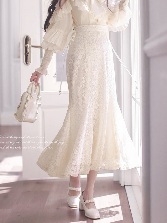 Jirai Kei Beige Mermaid Skirt | Elegant High Waist in Clean & Pure Style