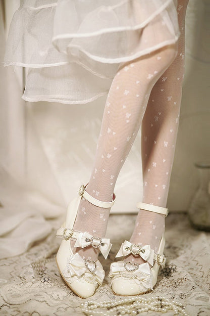 White Gyaru Fashion Heart Cut-out Wedge Heels Mary Janes Jirai Kei Shoes