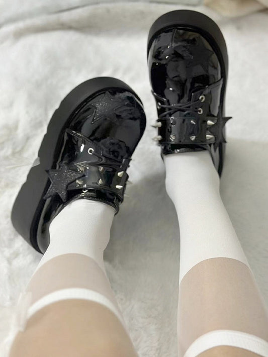 Black Stud Detail Star Applique Y2K Platforms