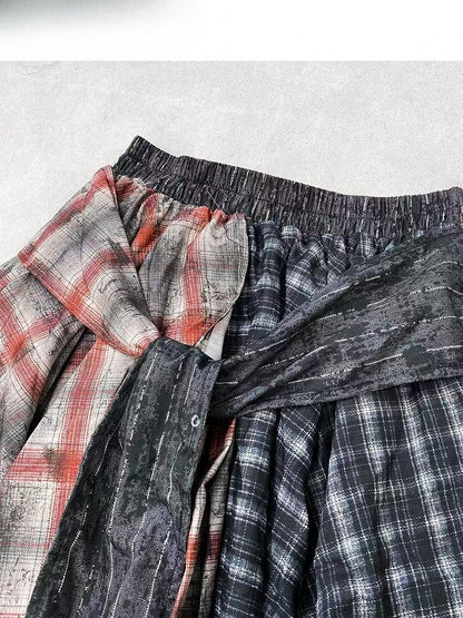 Dark Gray Plaid Pattern Handkerchief Hem Skirt