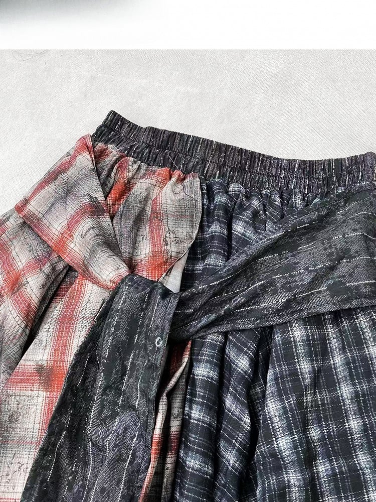 Dark Gray Plaid Pattern Handkerchief Hem Skirt