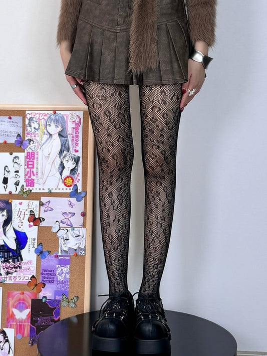 Black Y2K Leopard Pattern Tights