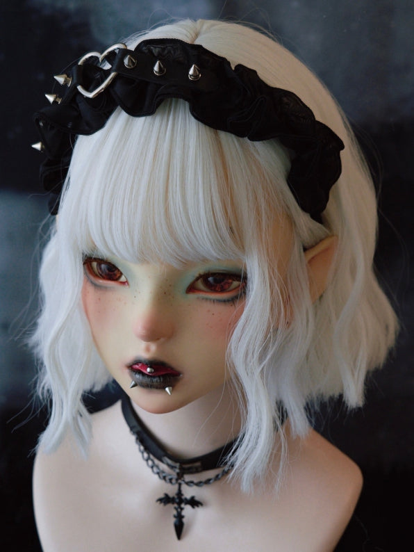 Black Gothic Ruffle Trim Decorated Studs With Heart Design KC