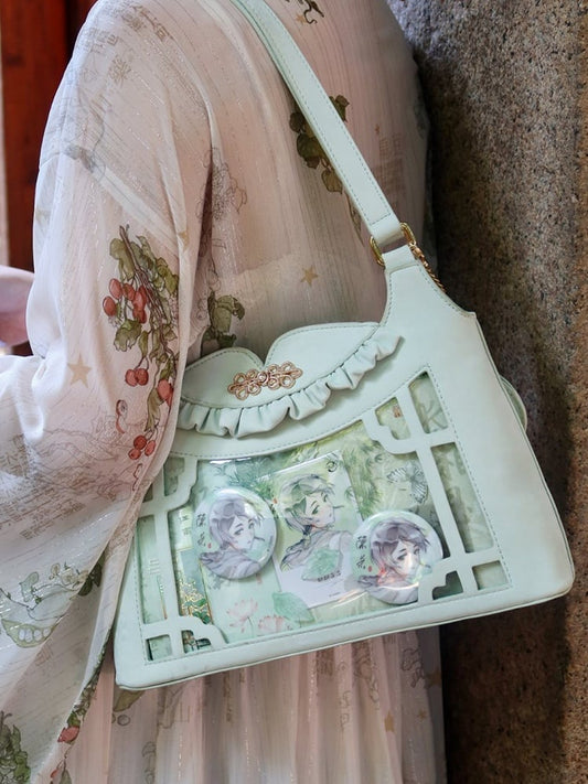 Light Green Bow Accents Cheongsam Style Ita Shoulder Bag with Free Charm