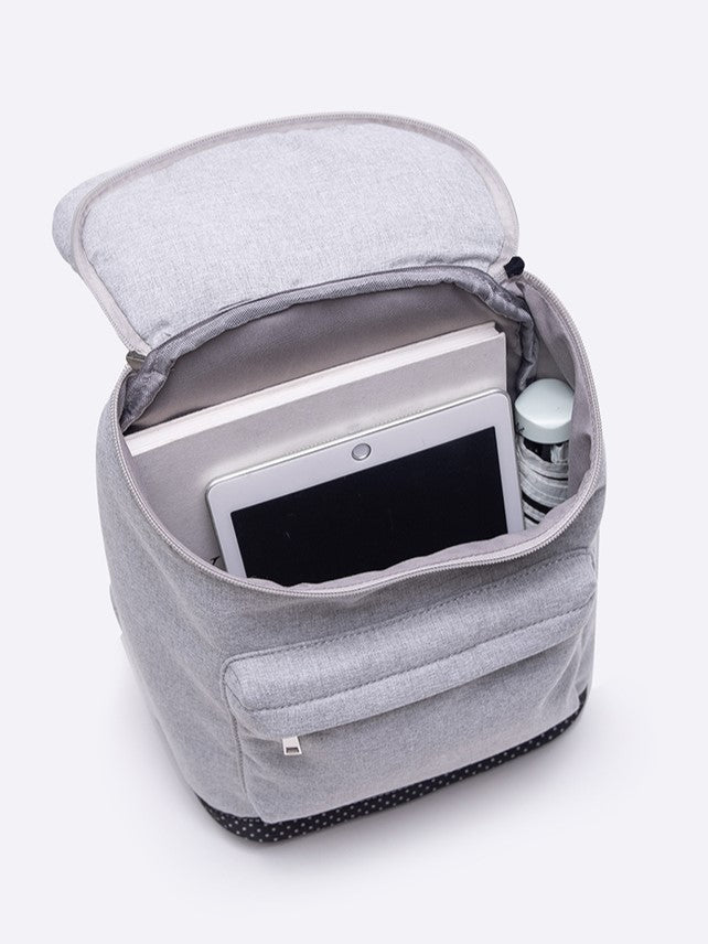 Charming Grey Cat-Ear Flap Backpack With Embroidered Kawaii Kitten Design