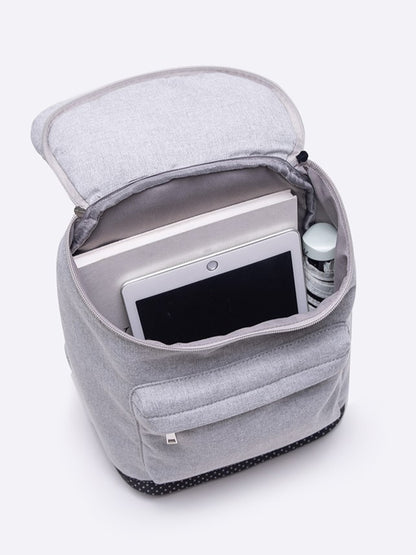 Charming Grey Cat-Ear Flap Backpack With Embroidered Kawaii Kitten Design