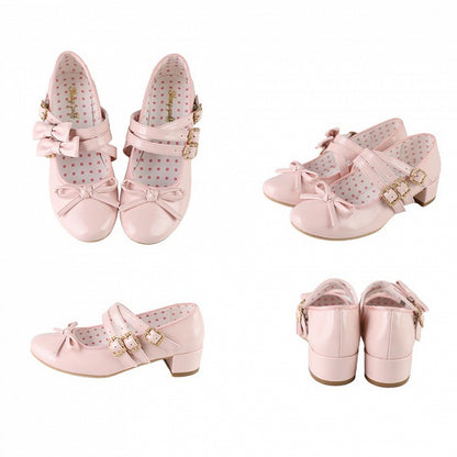 Pink Bow at Top Crisscross Design Lolita Shoes with Detachable Bowknots