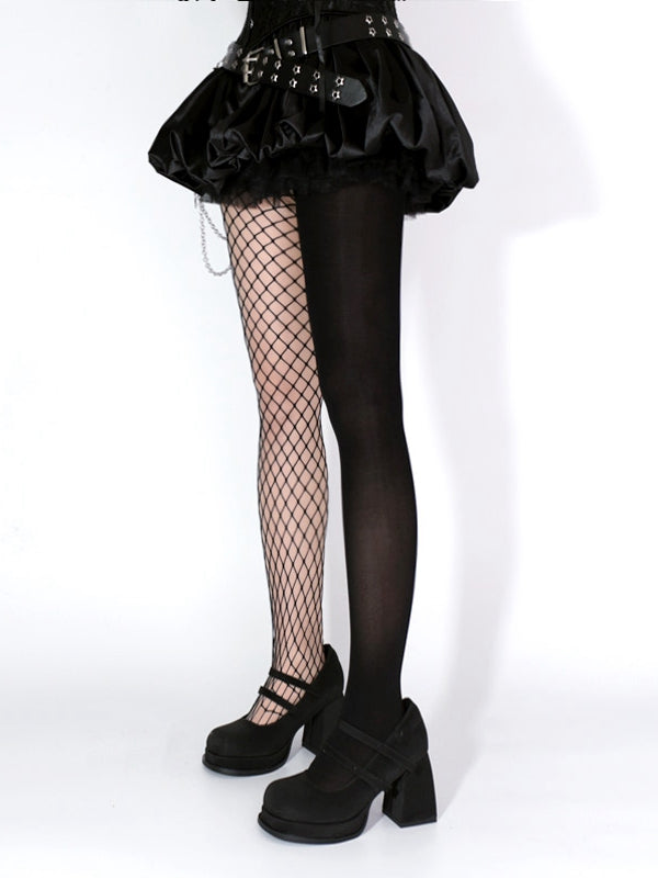 Black Asymmetrical Design Punk Fishnet Tights