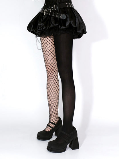 Black Asymmetrical Design Punk Fishnet Tights