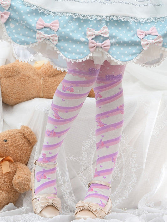 Little Candy Cotton Over-the-Knee Stockings - Purple and Pink Stripes