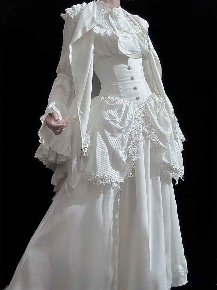 Clearance-Size L for Waist 68-72CM White Gothic Boned Corset Under Bust High Waist Aristocrat Lolita Skirt