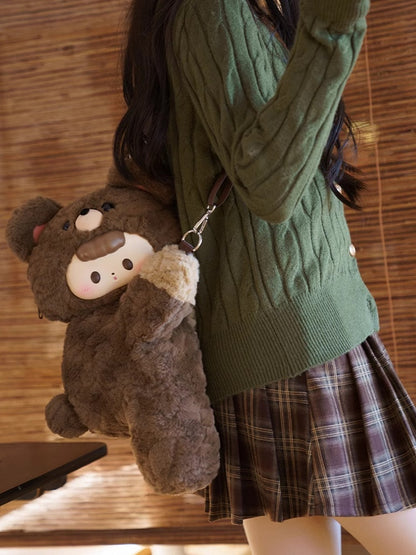 Brown Plush Bear Backpack/Crossbody Bag