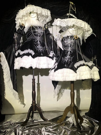 Black Cross Illusion Halter Neck Witch Lolita Backless Dress Gothic JSK Halloween Outfit