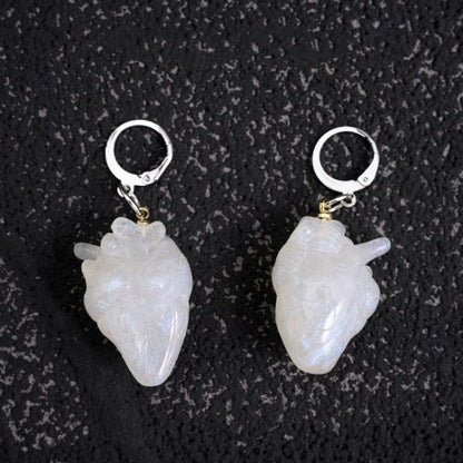 Gothic White Heart Earrings