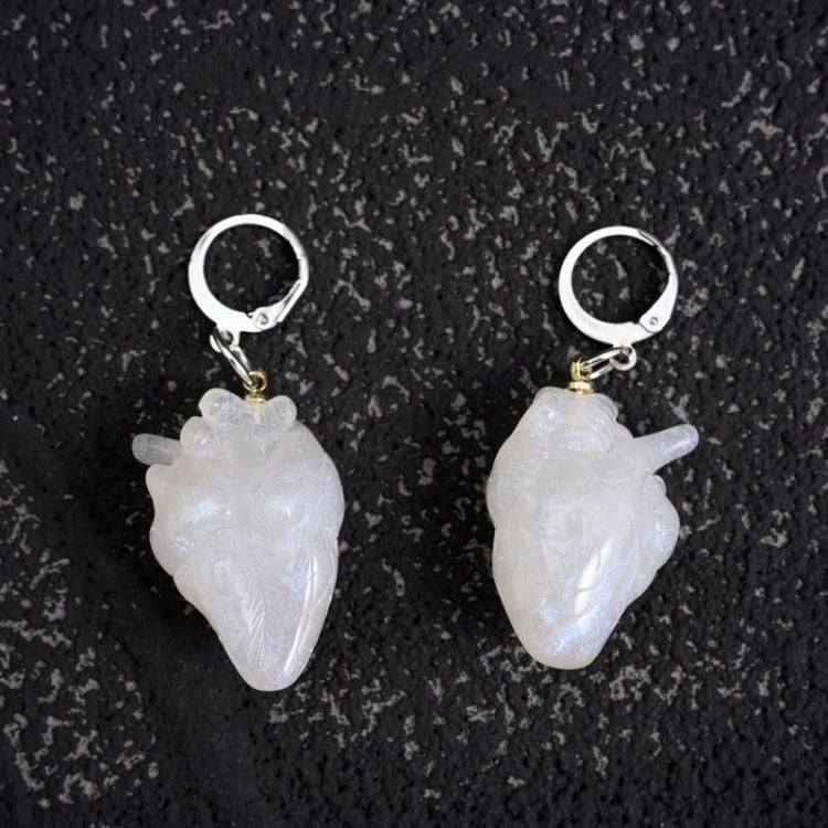 Gothic White Heart Earrings