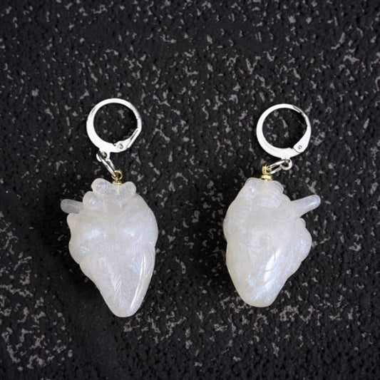 Gothic White Heart Earrings