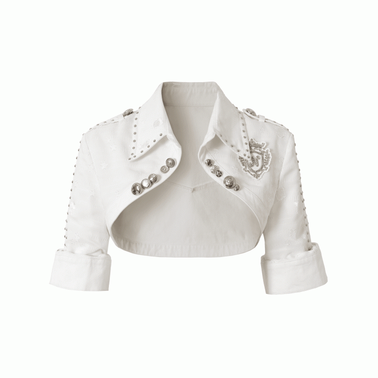Black/White Pointed Flat Collar Studs and Metal Buttons Open Placket Navycore Top
