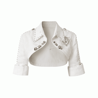 Black/White Pointed Flat Collar Studs and Metal Buttons Open Placket Navycore Top