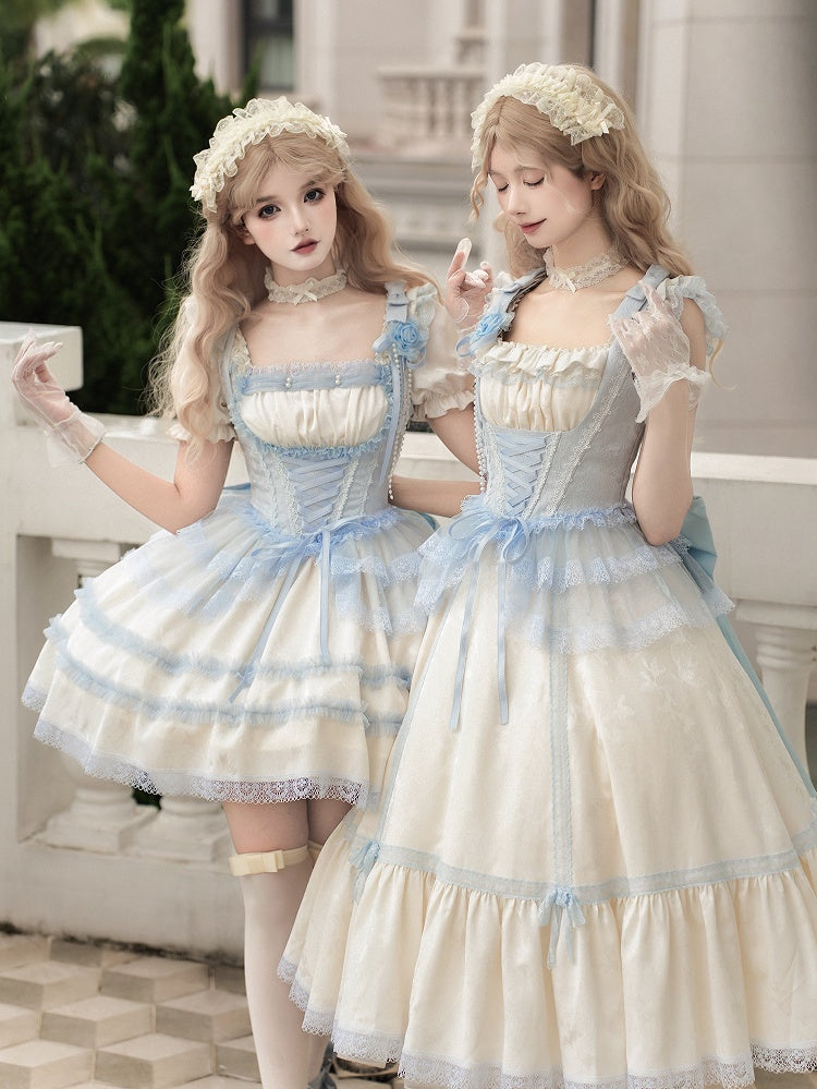 Light Blue Lace Trims Under Bust Boning Corset