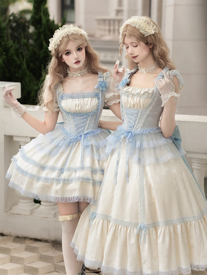 Light Blue Lace Trims Under Bust Boning Corset