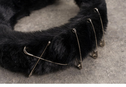 Pins and PU Buckle Decorated Gothic Black Plush KC