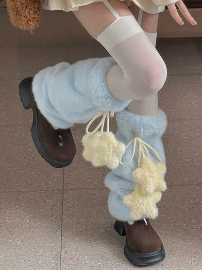 White/Yellow/Pink/Blue/Brown Sweet Plush Leg Warmers With Star-shaped Pompons